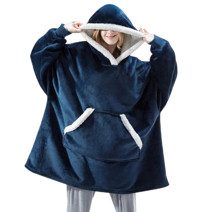 Wearable Blanket Hoodie Flannel Sherpa Lined With Sleeves & Pocket
