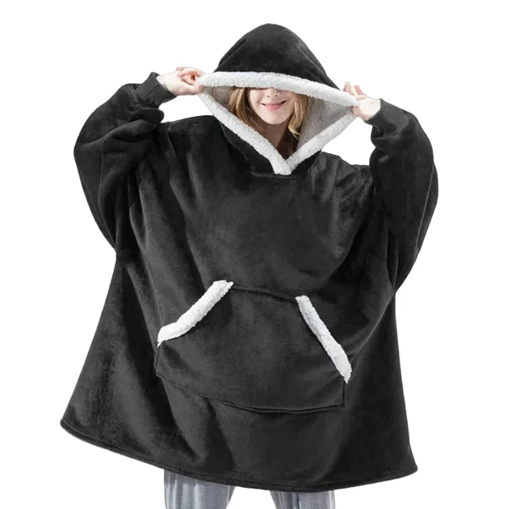 Wearable Blanket Hoodie Flannel Sherpa Lined With Sleeves & Pocket