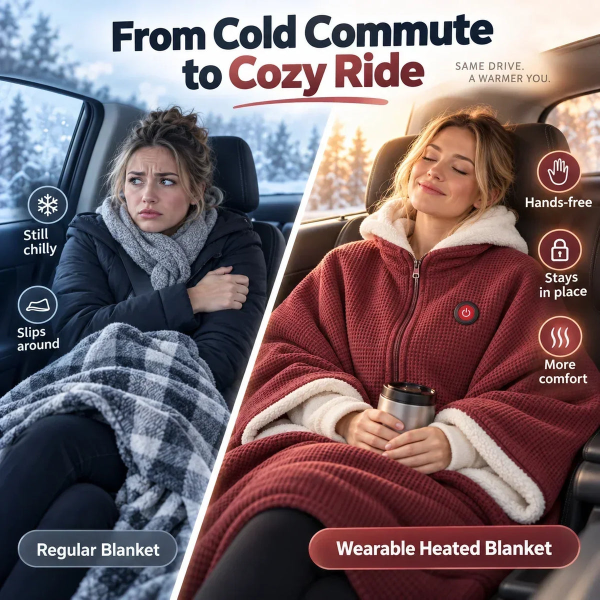 Wearable Heated Blanket USB-Powered 3 Heat Levels Hands-Free Design