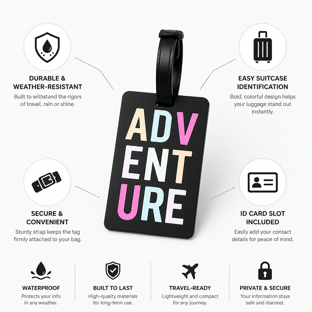 Weather-Resistant Adventure Print Luggage Tag (Secure Strap & ID Slot)