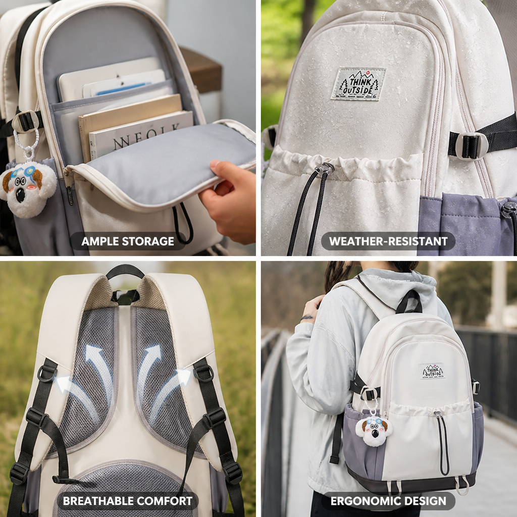 Weather-Resistant Laptop & Multi-Compartment Backpack (Padded Mesh Back)