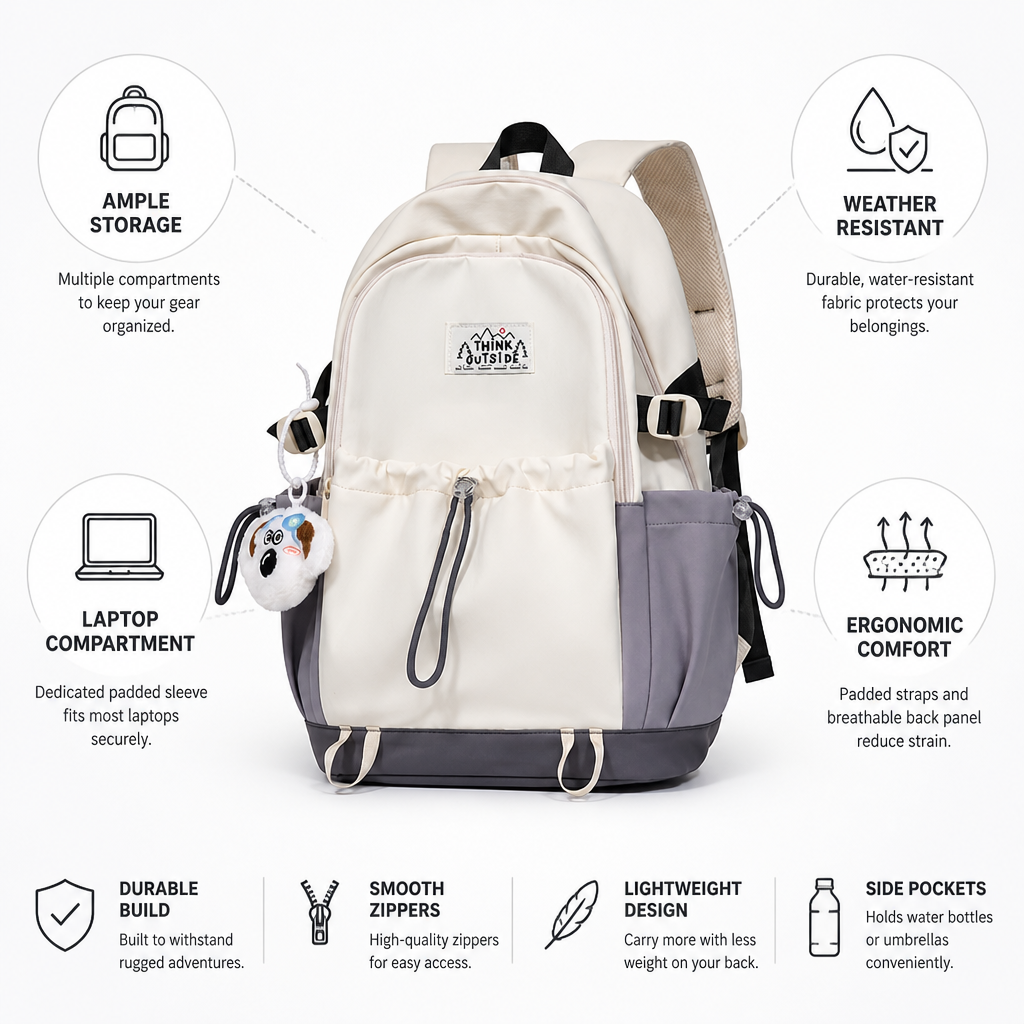 Weather-Resistant Laptop & Multi-Compartment Backpack (Padded Mesh Back)