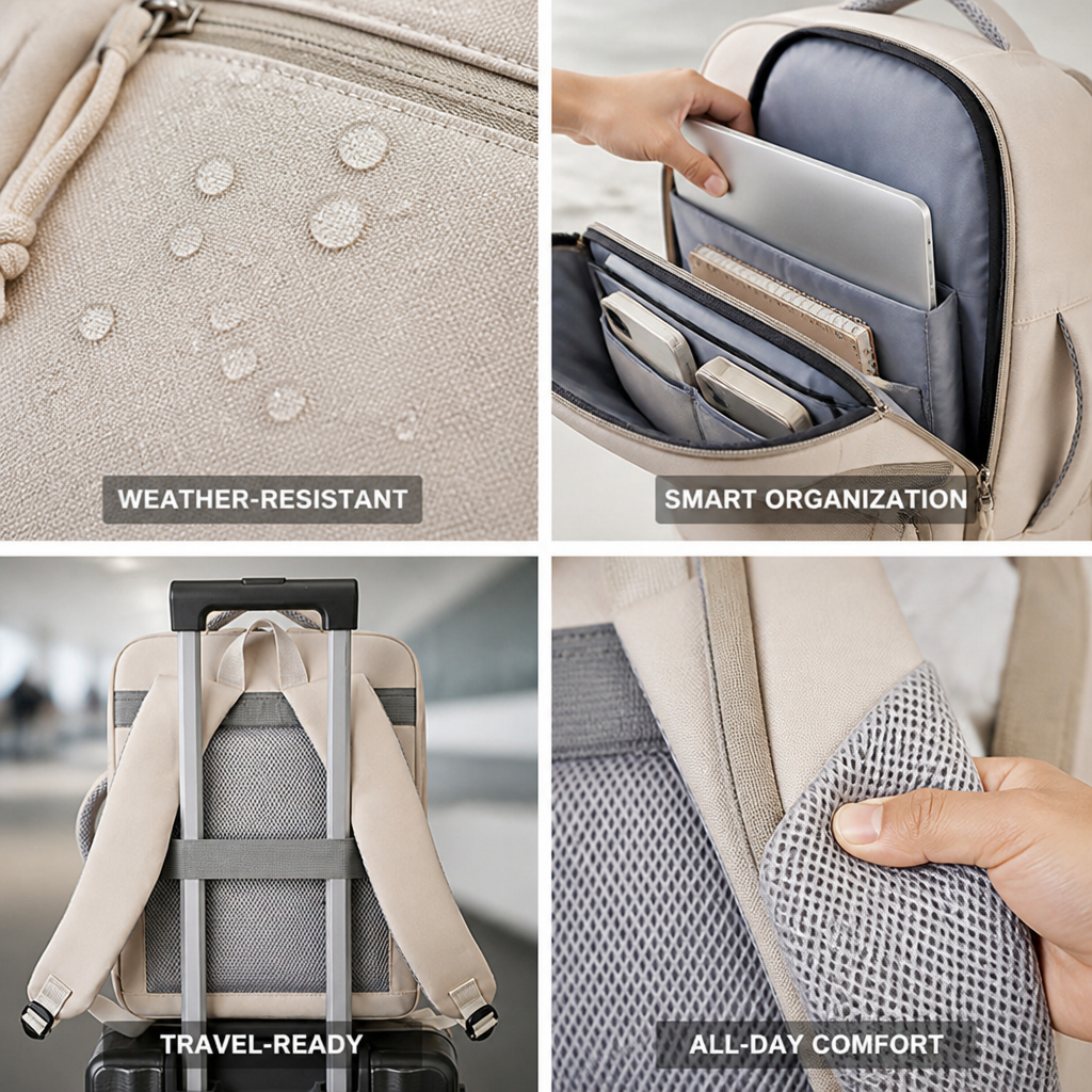 Weather-Resistant Multi-Compartment Backpack (Padded Laptop Sleeve)
