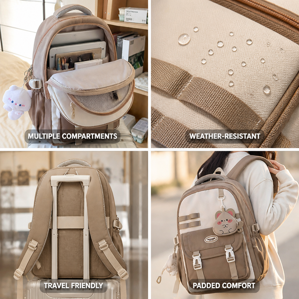 Weather-Resistant Multi-Compartment School Backpack (Padded Straps)