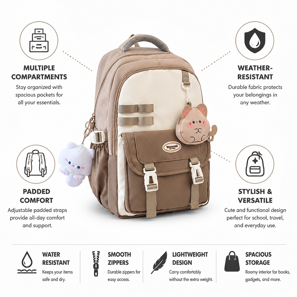 Weather-Resistant Multi-Compartment School Backpack (Padded Straps)