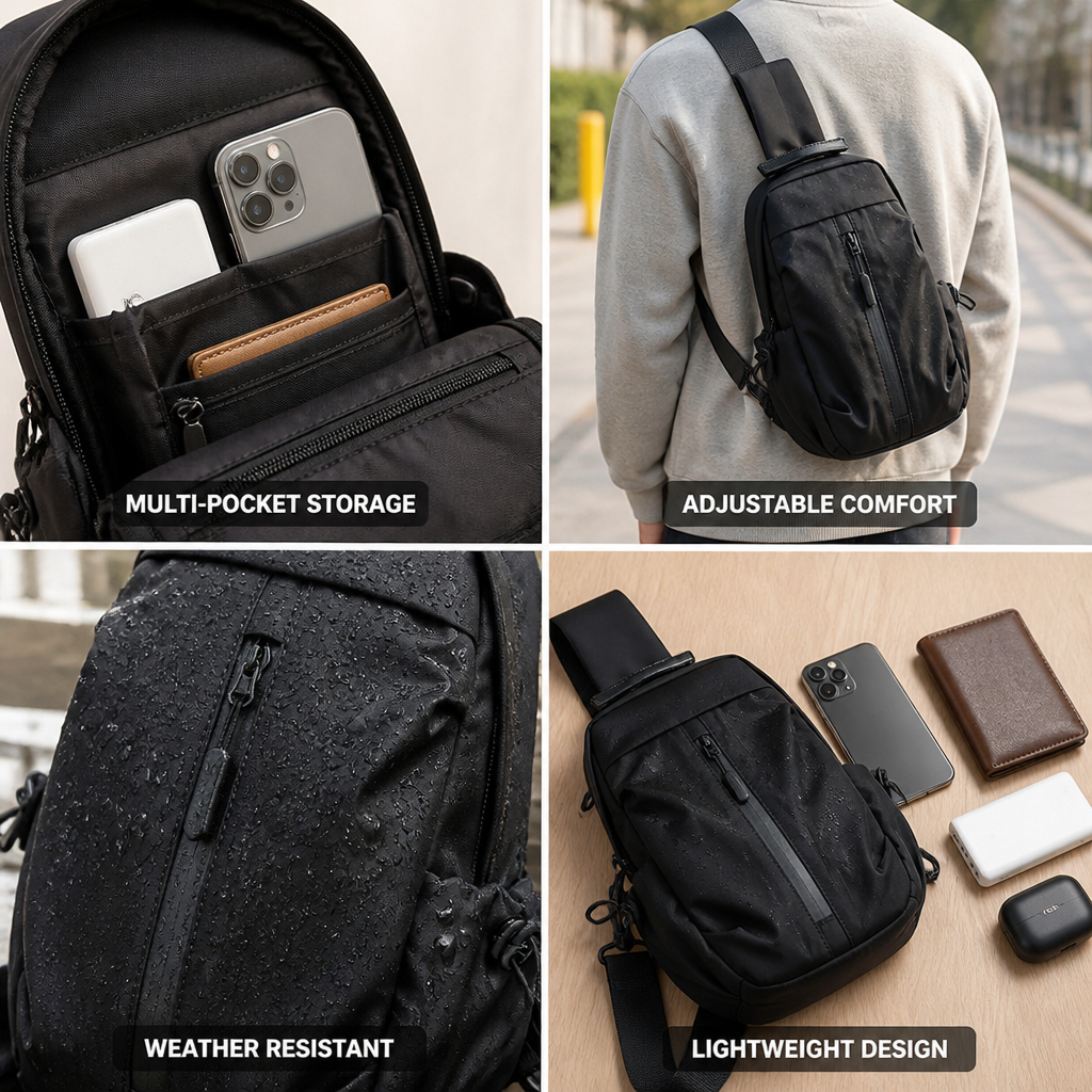 Weather-Resistant Multi-Pocket Crossbody Bag