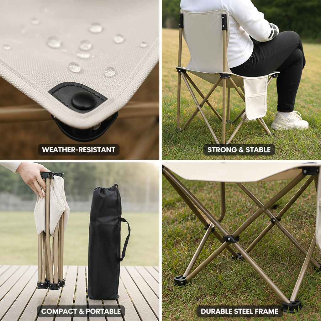 Weather-Resistant Nylon & Steel Frame Folding Camping Chair (Includes Carry Bag)