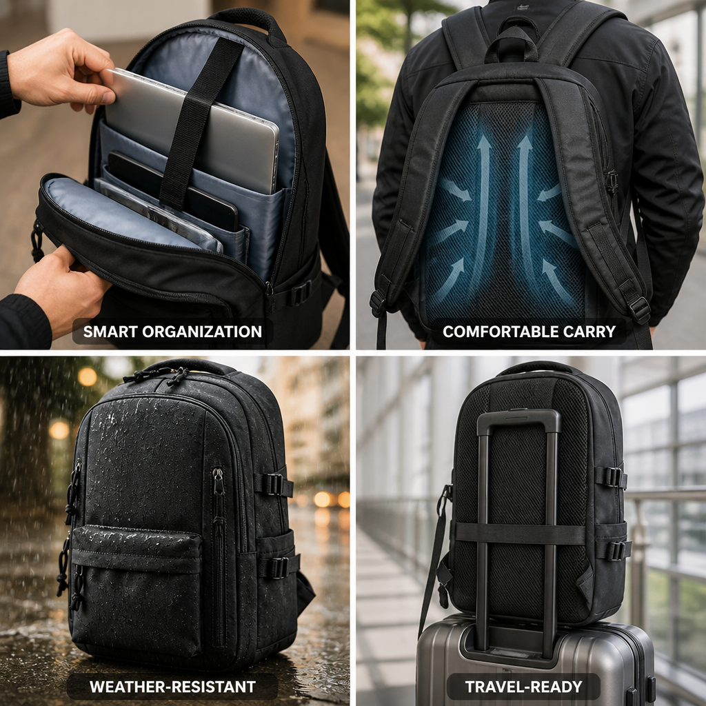 Weather-Resistant Padded Laptop Travel Backpack (Fits 17-Inch)