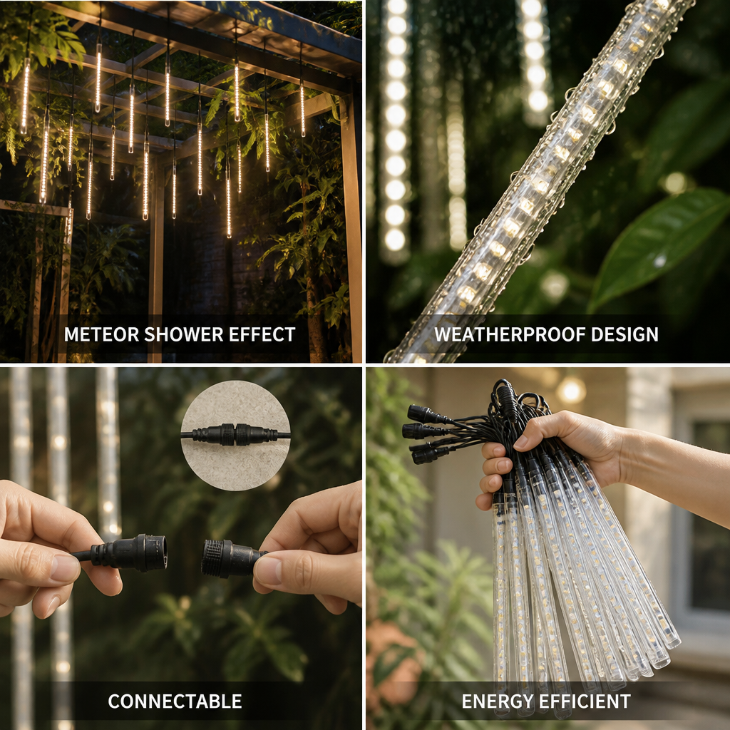 Weatherproof Sequential LED Meteor Shower String Lights (Connectable)