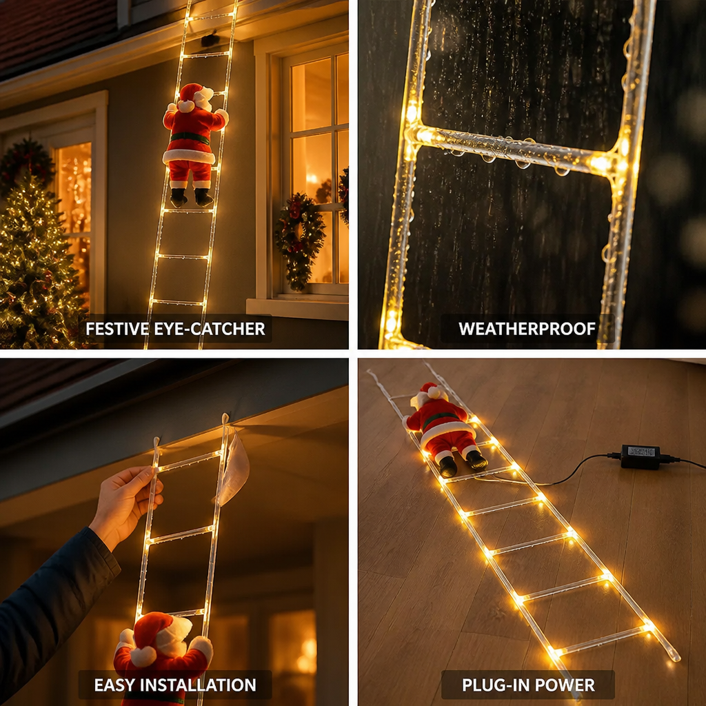 Weatherproof Warm White LED Climbing Santa Decoration