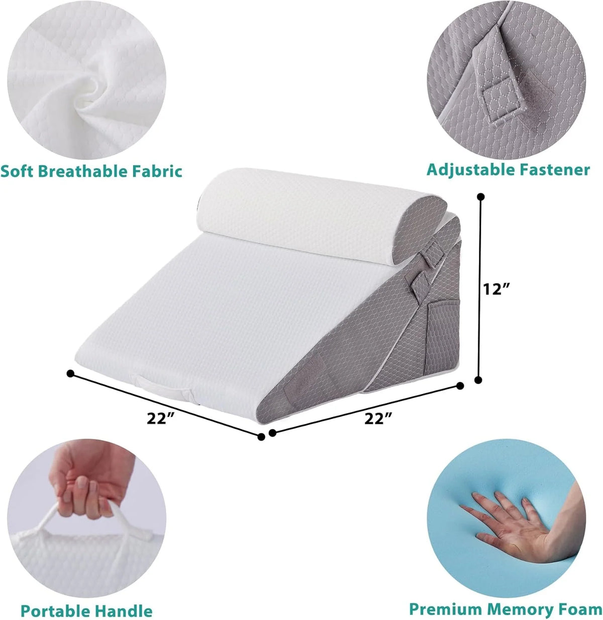 Wedge Pillow Set Orthopedic Memory Foam Foldable