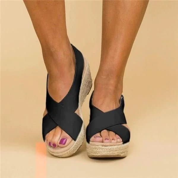 Wedge Sandals Genuine Leather Orthopedic Footbed Adjustable Straps
