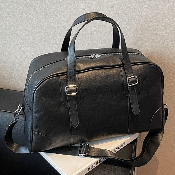 Weekender Duffel Bag Leather Multiple Compartments Adjustable Shoulder Strap