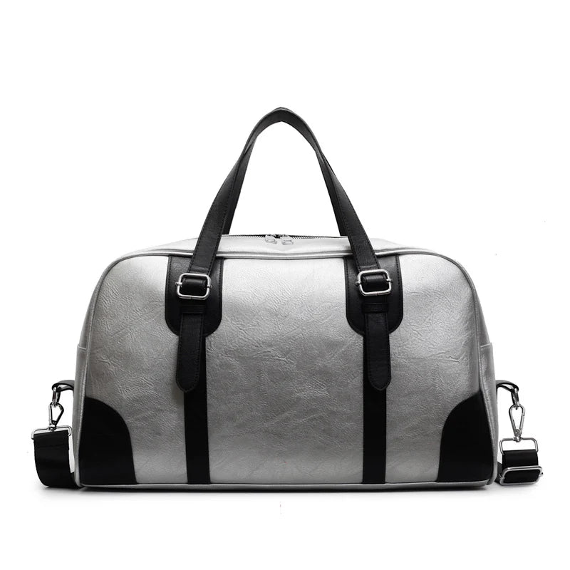 Weekender Duffel Bag Leather Multiple Compartments Adjustable Shoulder Strap
