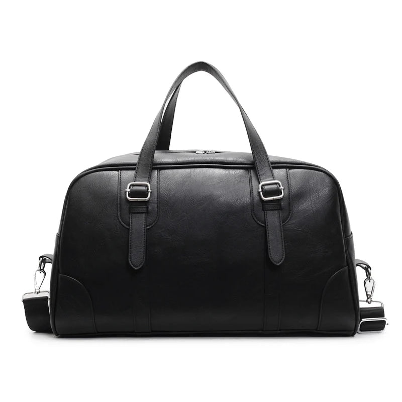 Weekender Duffel Bag Leather Multiple Compartments Adjustable Shoulder Strap