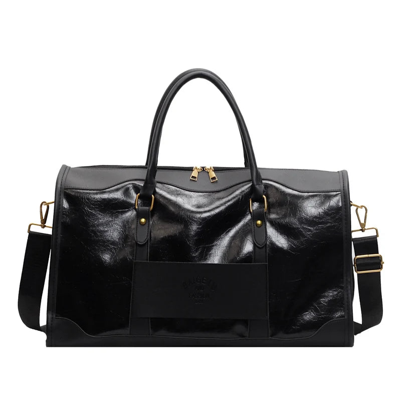 Weekender Duffel Bag Leather Multiple Pockets Detachable Shoulder Strap