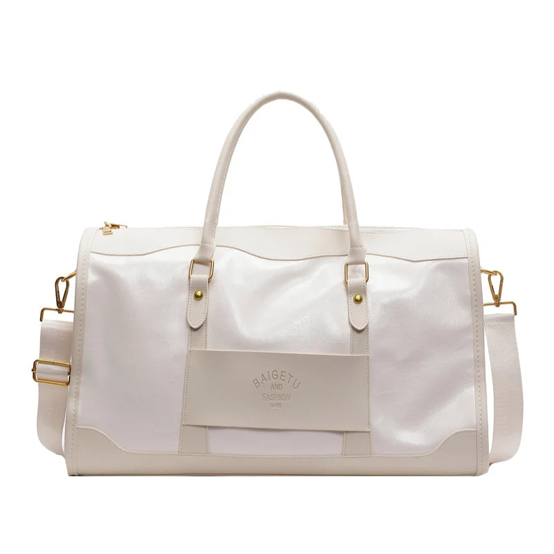 Weekender Duffel Bag Leather Multiple Pockets Detachable Shoulder Strap