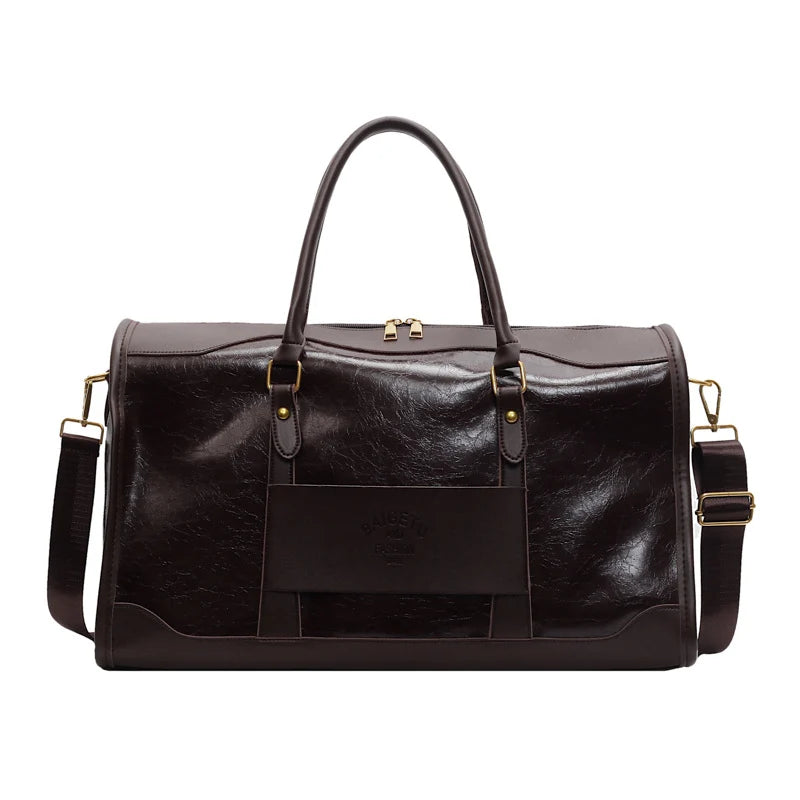 Weekender Duffel Bag Leather Multiple Pockets Detachable Shoulder Strap