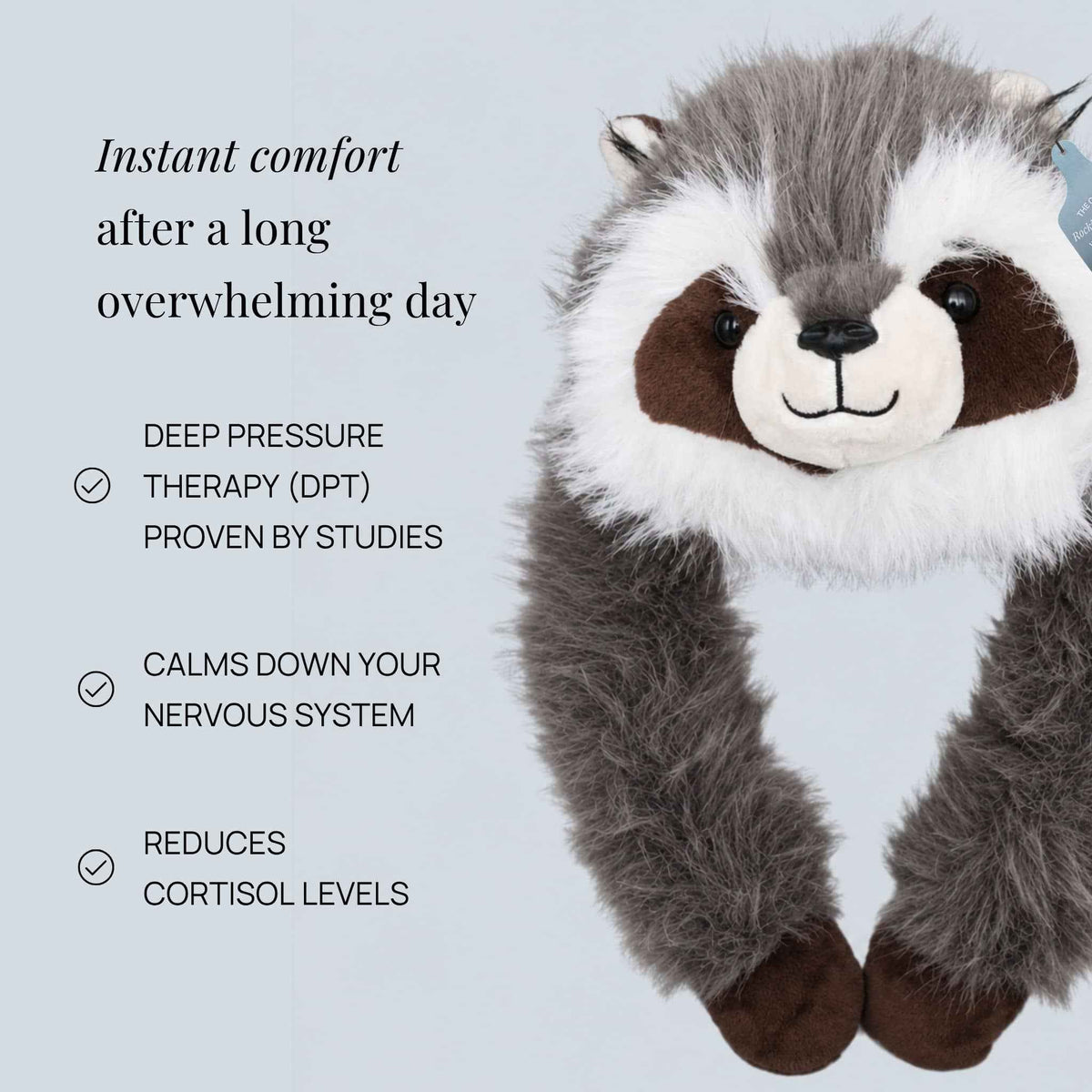 Weighted Raccoon Plush Extra-Long Hugging Arms for Comfort
