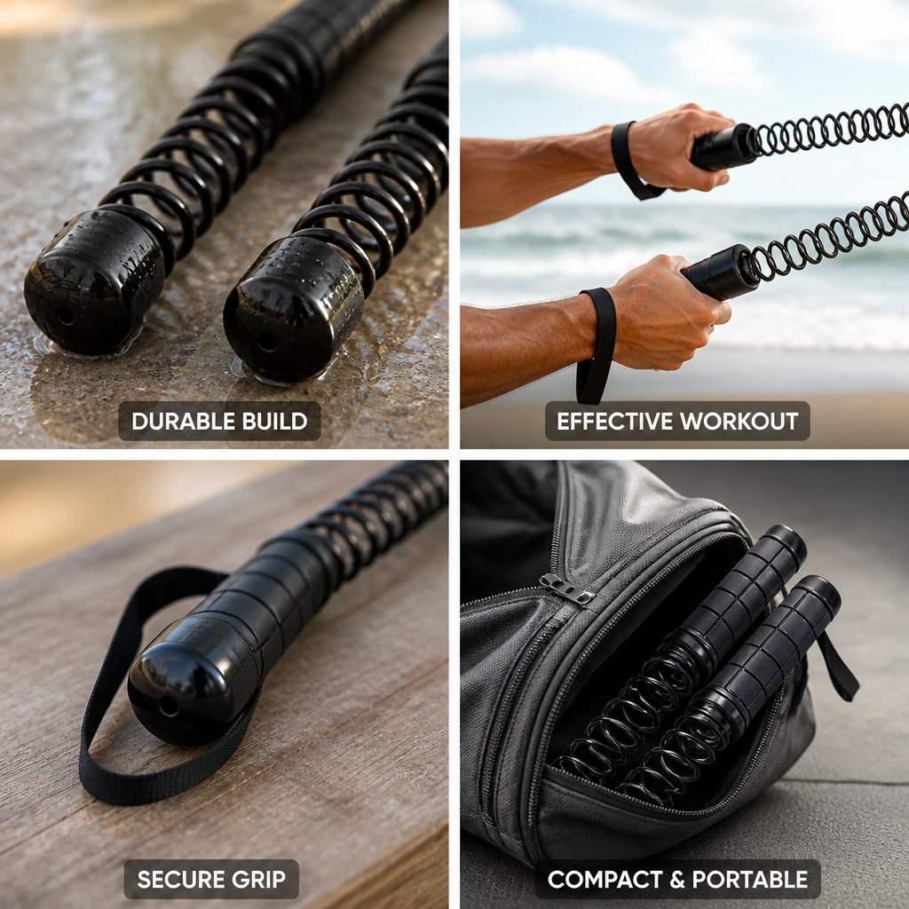 Weighted Spring Training Rope With Non-Slip Leather Handles (Set of 2)