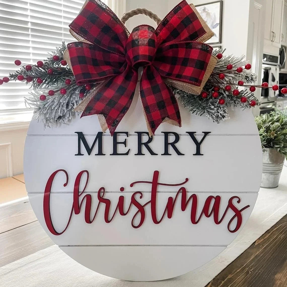 Welcome Sign Merry Christmas Wooden Rope Hanger