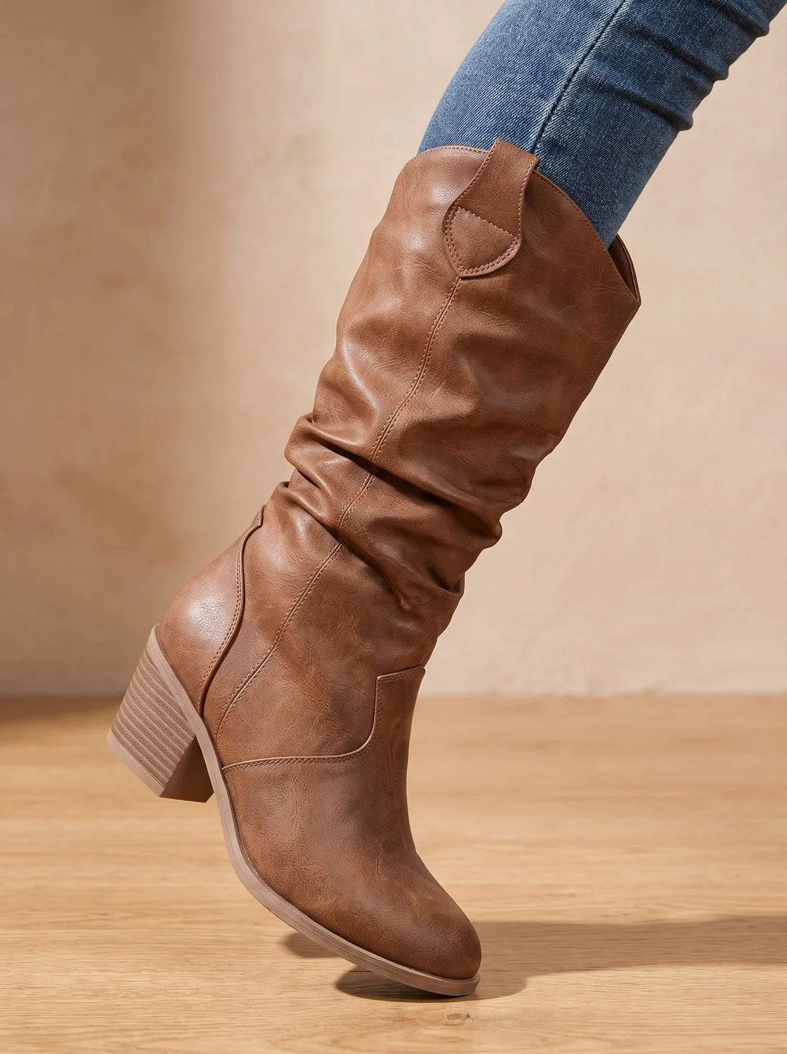 Western Boots Knee-High Wide-Calf Pull-On