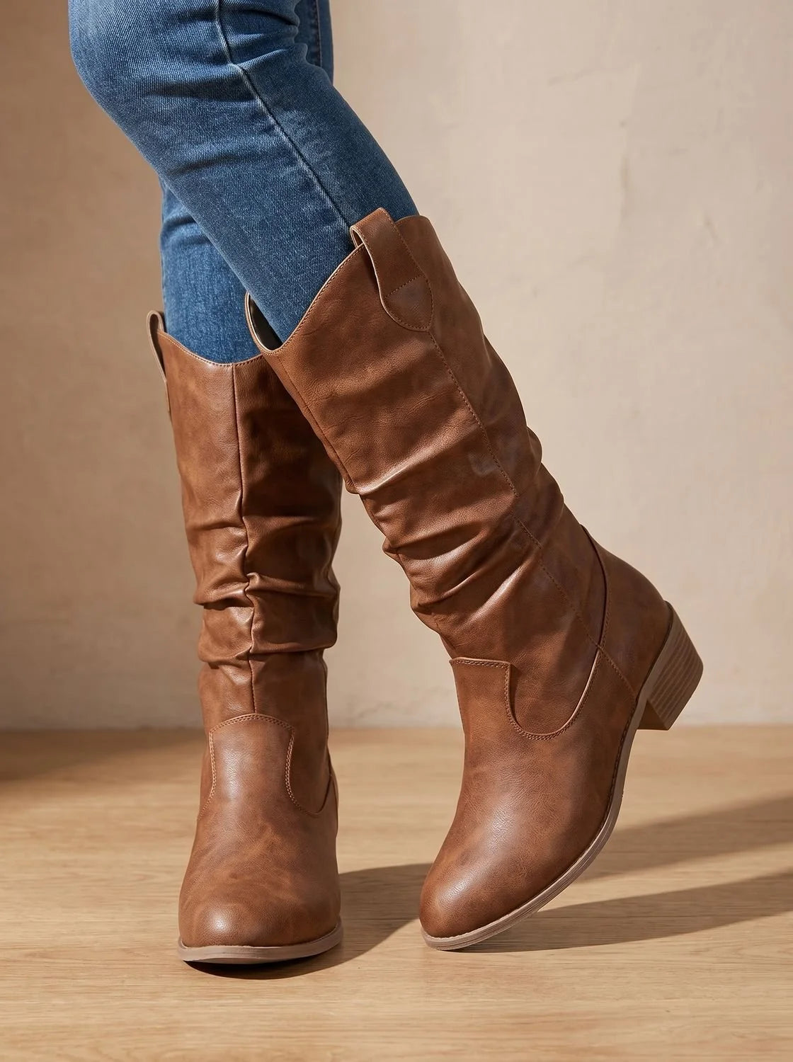 Western Boots Knee-High Wide-Calf Pull-On