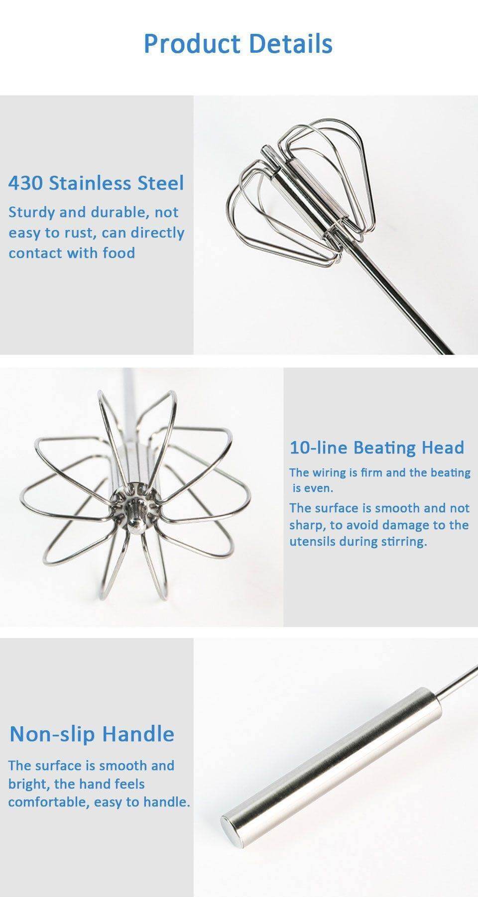 Whisk 430 Stainless Steel Non-Slip Handle, Non-Scratch Wires