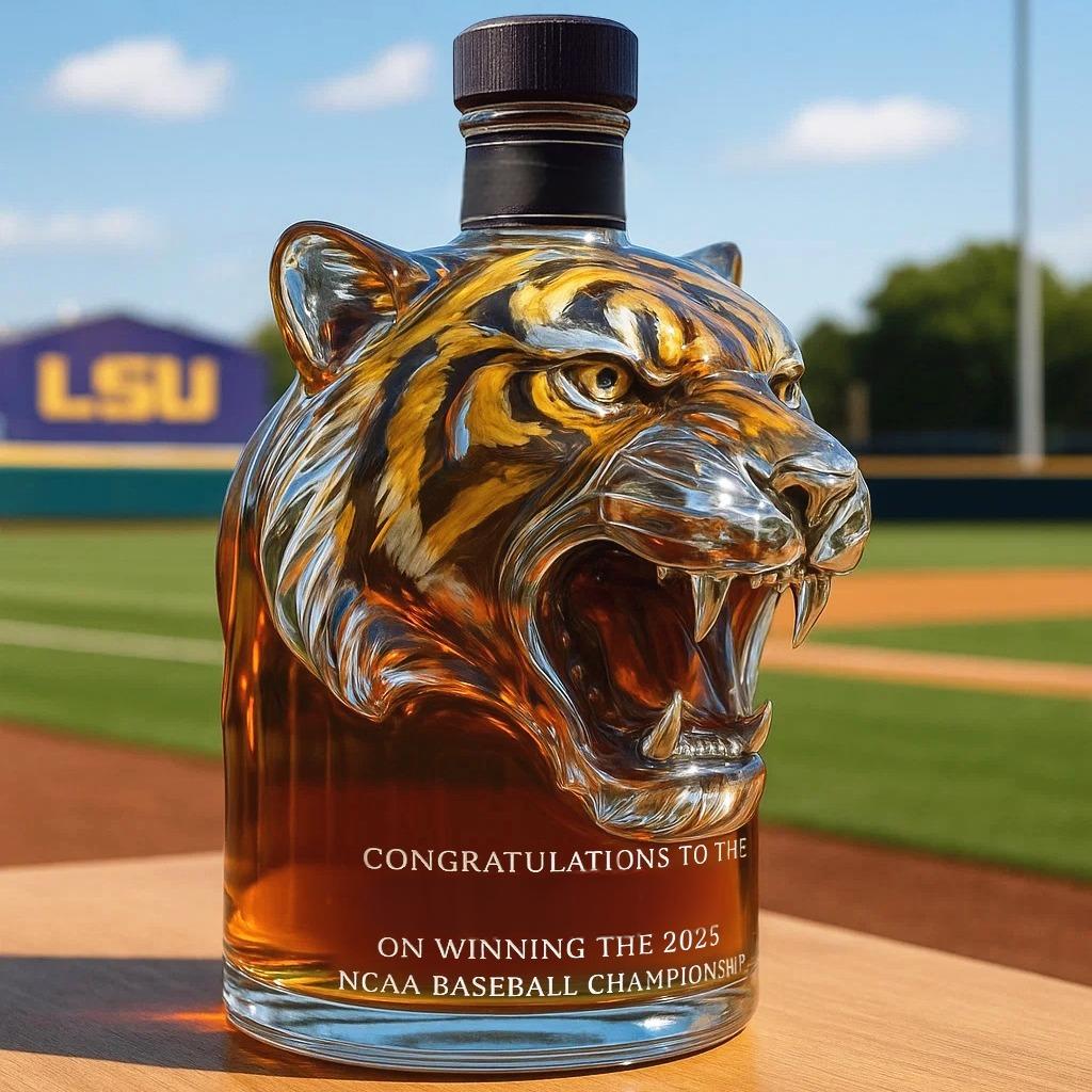 Whiskey Bottle Glass Tiger Head Design 8 Inch