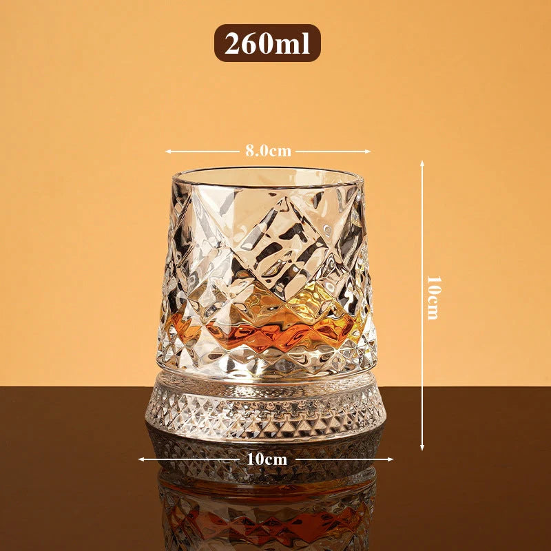 Whiskey Glass Lead-Free Crystal 360° Rotating Base Diamond-Cut Design