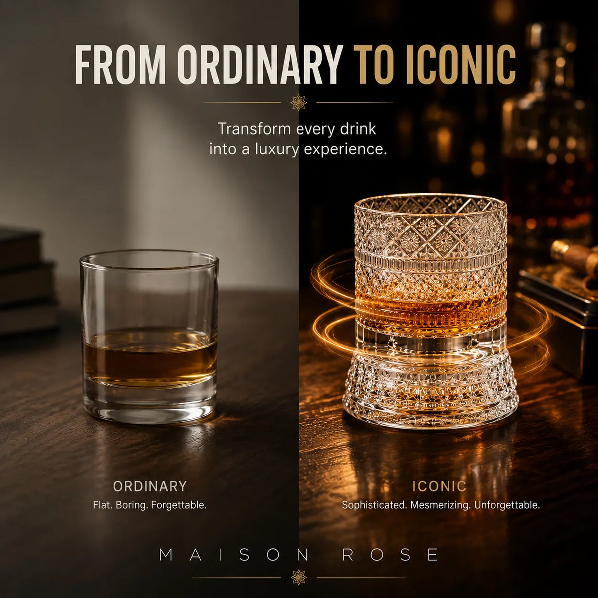 Whiskey Glass Lead-Free Crystal 360° Rotating Base Diamond-Cut Design