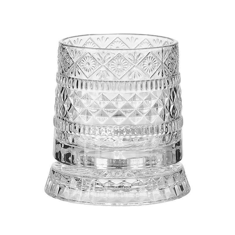 Whiskey Glass Lead-Free Crystal 360° Rotating Base Diamond-Cut Design