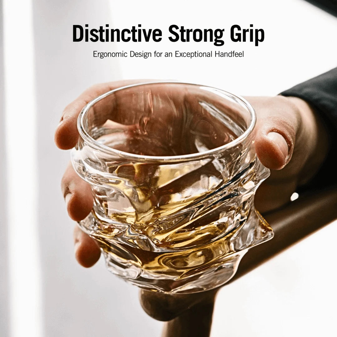 Whiskey Glasses Crystal Wave Texture Secure Grip
