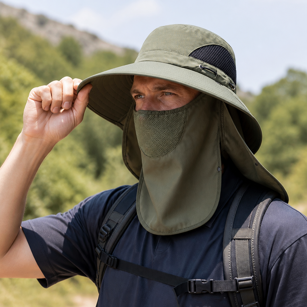 Wide Brim Detachable Neck & Face Sun Hat