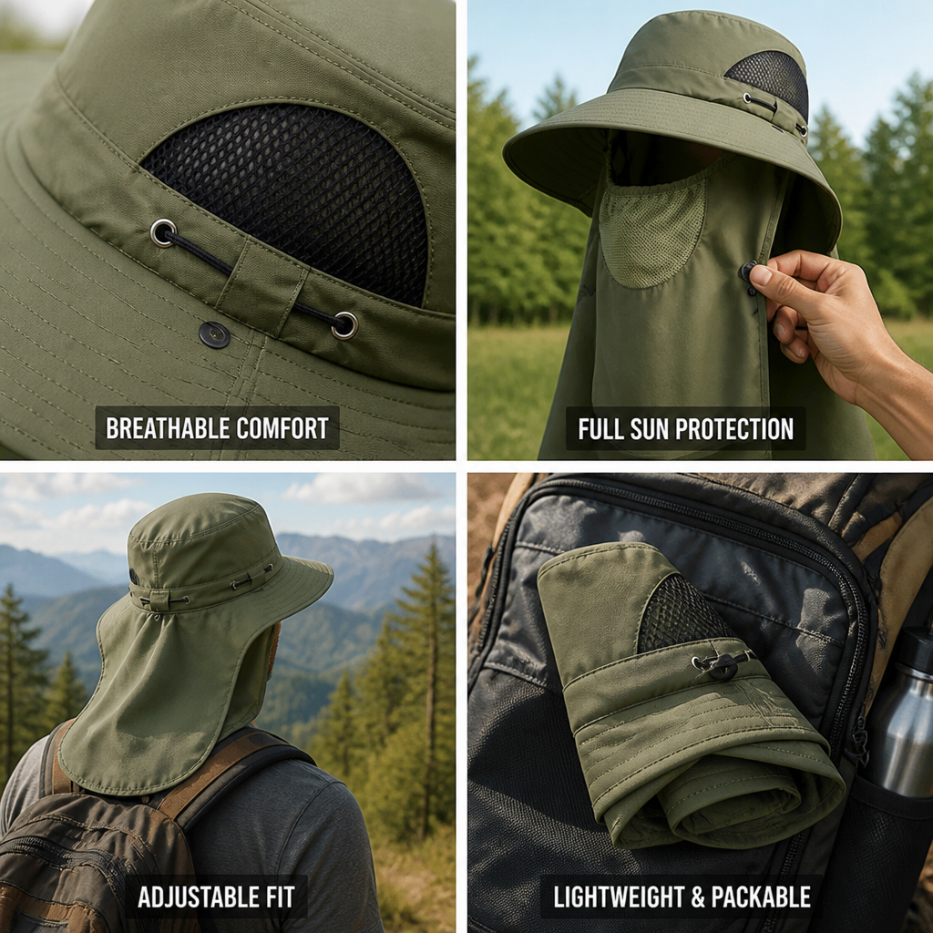 Wide Brim Detachable Neck & Face Sun Hat