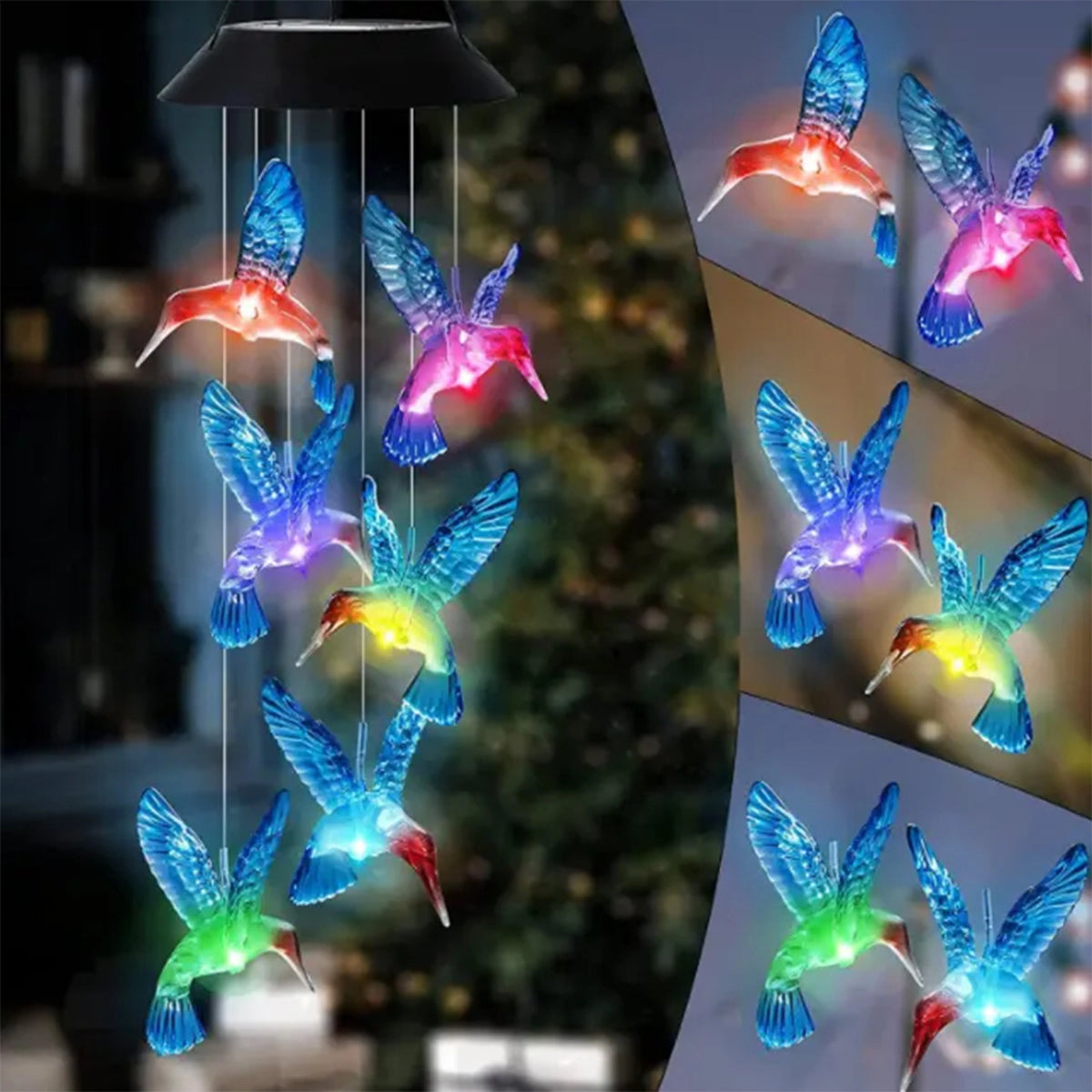 Wind Chime Light Solar Color-Changing Hummingbird Bulbs