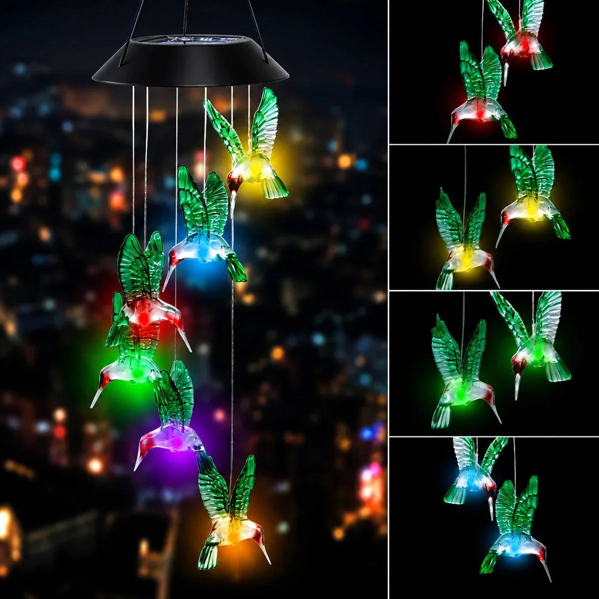 Wind Chime Solar Color-Changing Glass & Iron 25 Inch