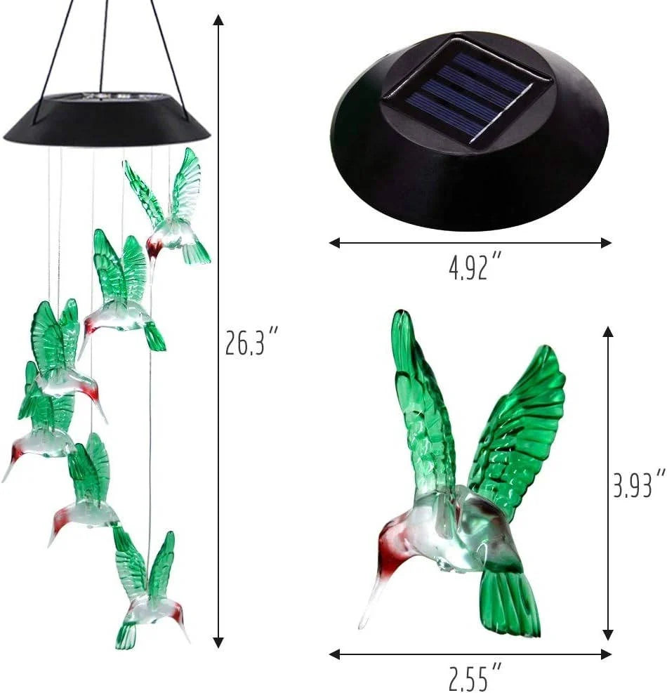 Wind Chime Solar Color-Changing Glass & Iron 25 Inch