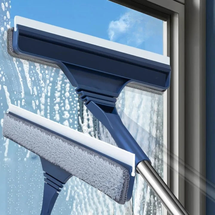 Window Cleaner Telescopic Handle Microfiber Scrubber & Squeegee