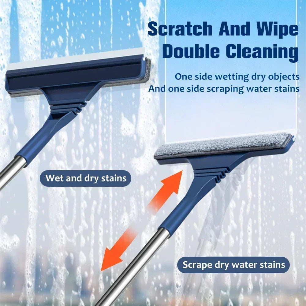Window Cleaner Telescopic Handle Microfiber Scrubber & Squeegee