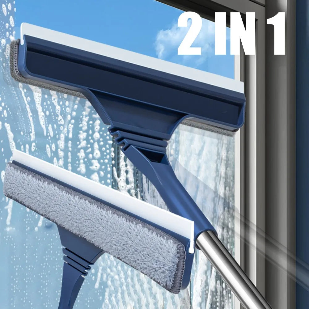 Window Cleaner Telescopic Handle Microfiber Scrubber & Squeegee