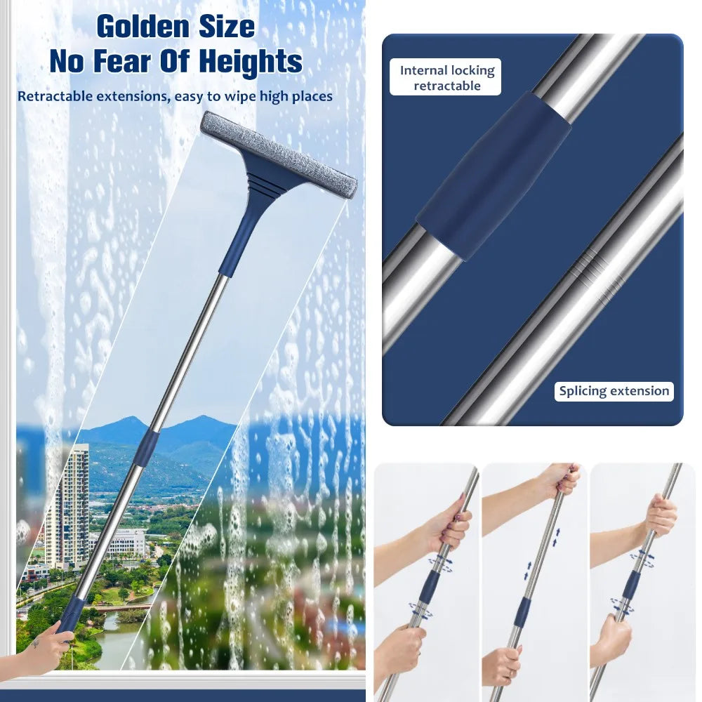 Window Cleaner Telescopic Handle Microfiber Scrubber & Squeegee
