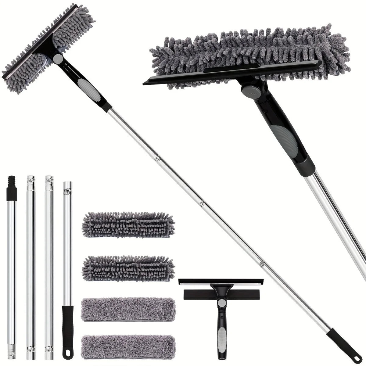 Window Cleaning Tool 2-in-1 Scrubber & Squeegee Telescopic Pole