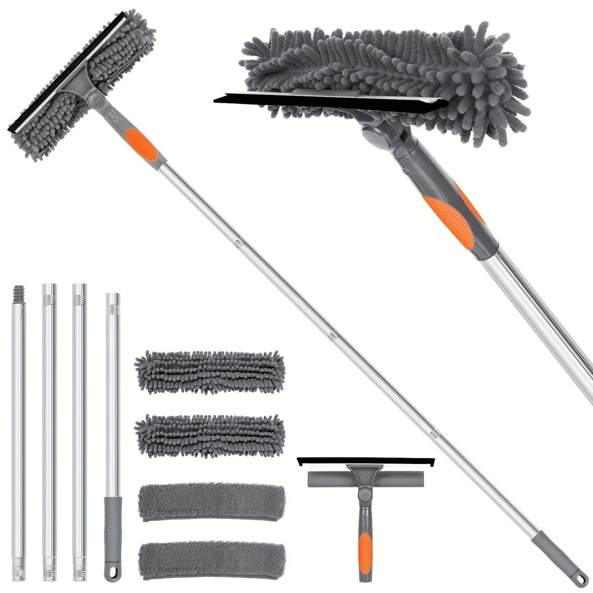 Window Cleaning Tool 2-in-1 Scrubber & Squeegee Telescopic Pole