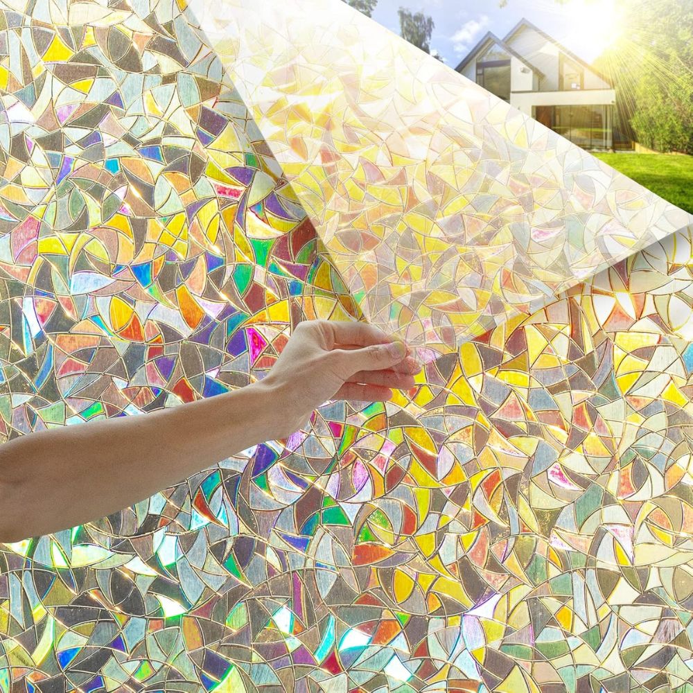 Window Film Prismatic Rainbow Repositionable 96 Percent UV Blocking