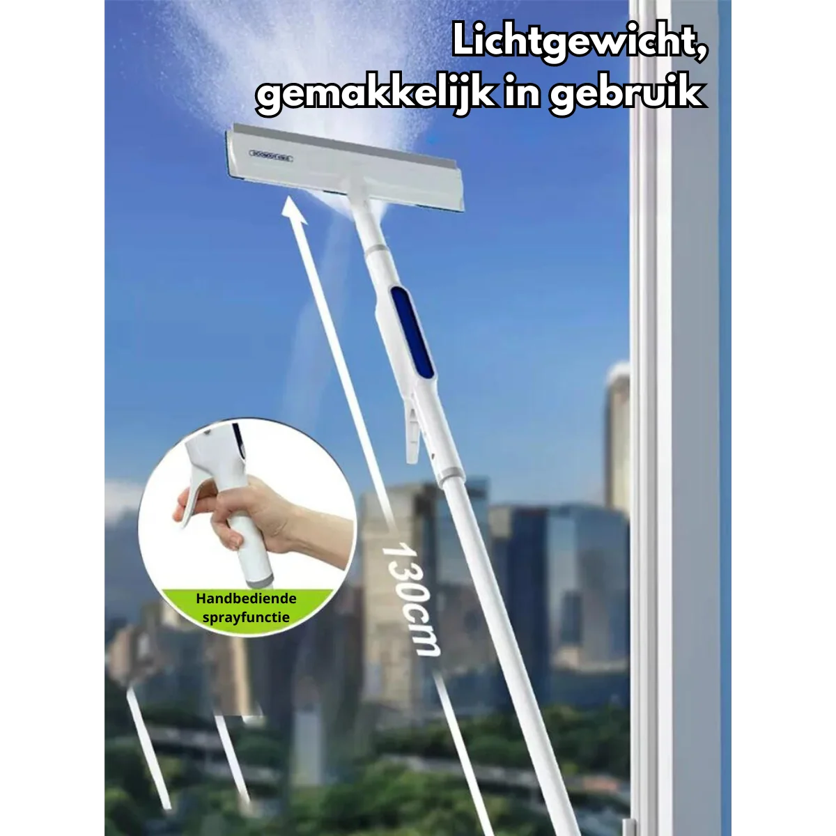 Window Squeegee Integrated Spray Reservoir With 3 Microfiber Cloths