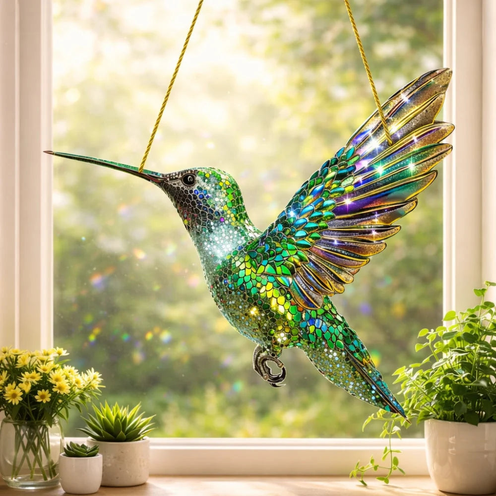 Window Suncatcher Hummingbird Multicolor Ready To Hang