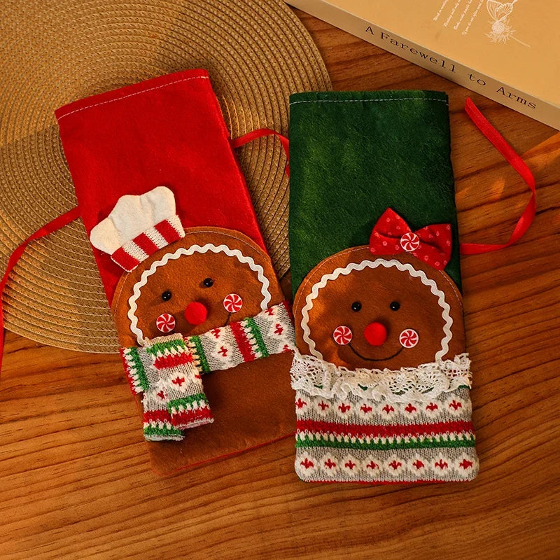 Wine Bottle Cover Felt Slip-On Gingerbread Design