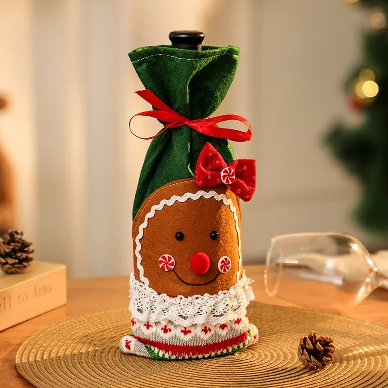 Wine Bottle Cover Felt Slip-On Gingerbread Design