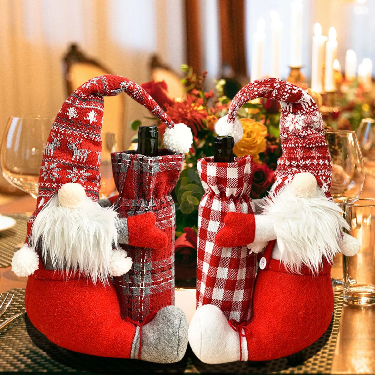 Wine Bottle Holder Santa Plush Soft & Durable Fabric